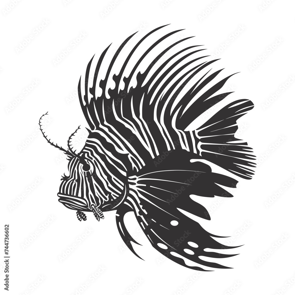 Obraz premium Silhouette lionfish black color only full body 