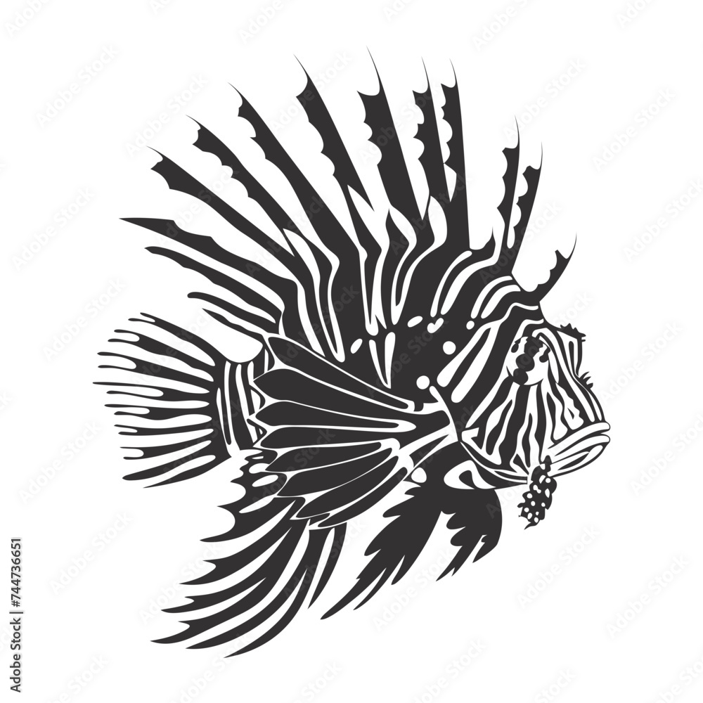 Silhouette lionfish black color only full body Silhouette lionfish black color only full body