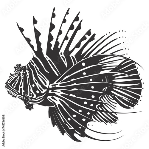 Silhouette lionfish black color only full body 