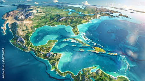  Explore the detailed physical map of central america and the caribbean | 3d illustration of earth's landforms  photo