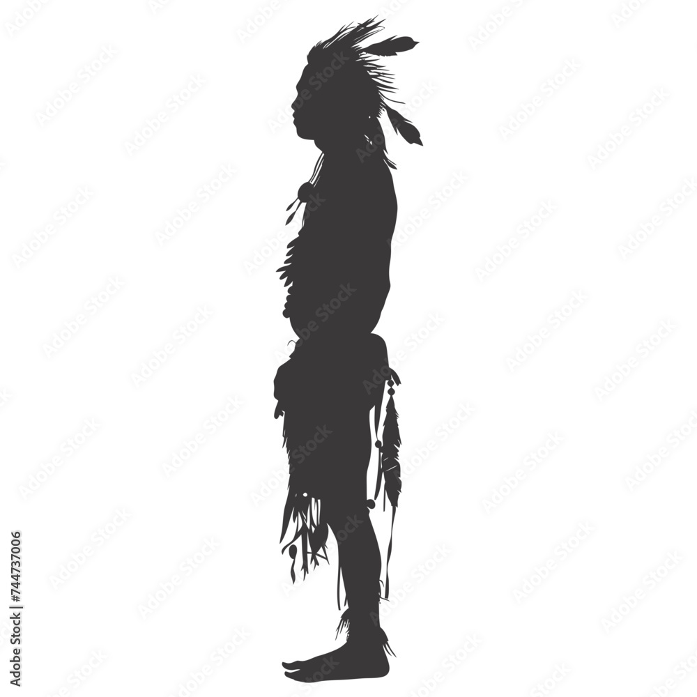 Fototapeta premium Silhouette native american man black color only full