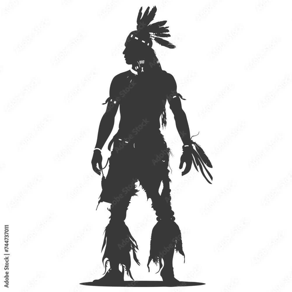 Silhouette native american man black color only full Silhouette native american man black color only full