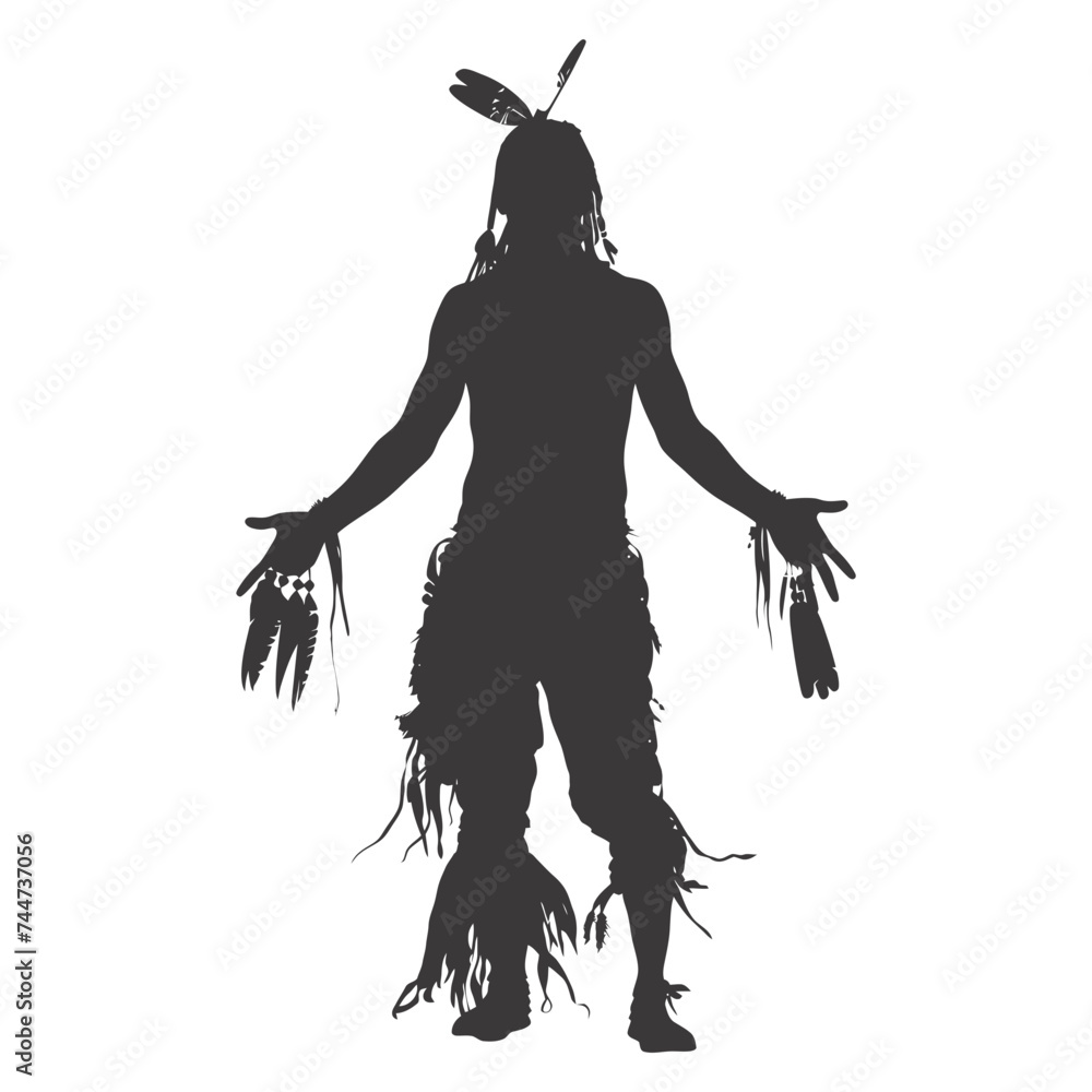Fototapeta premium Silhouette native american man black color only full