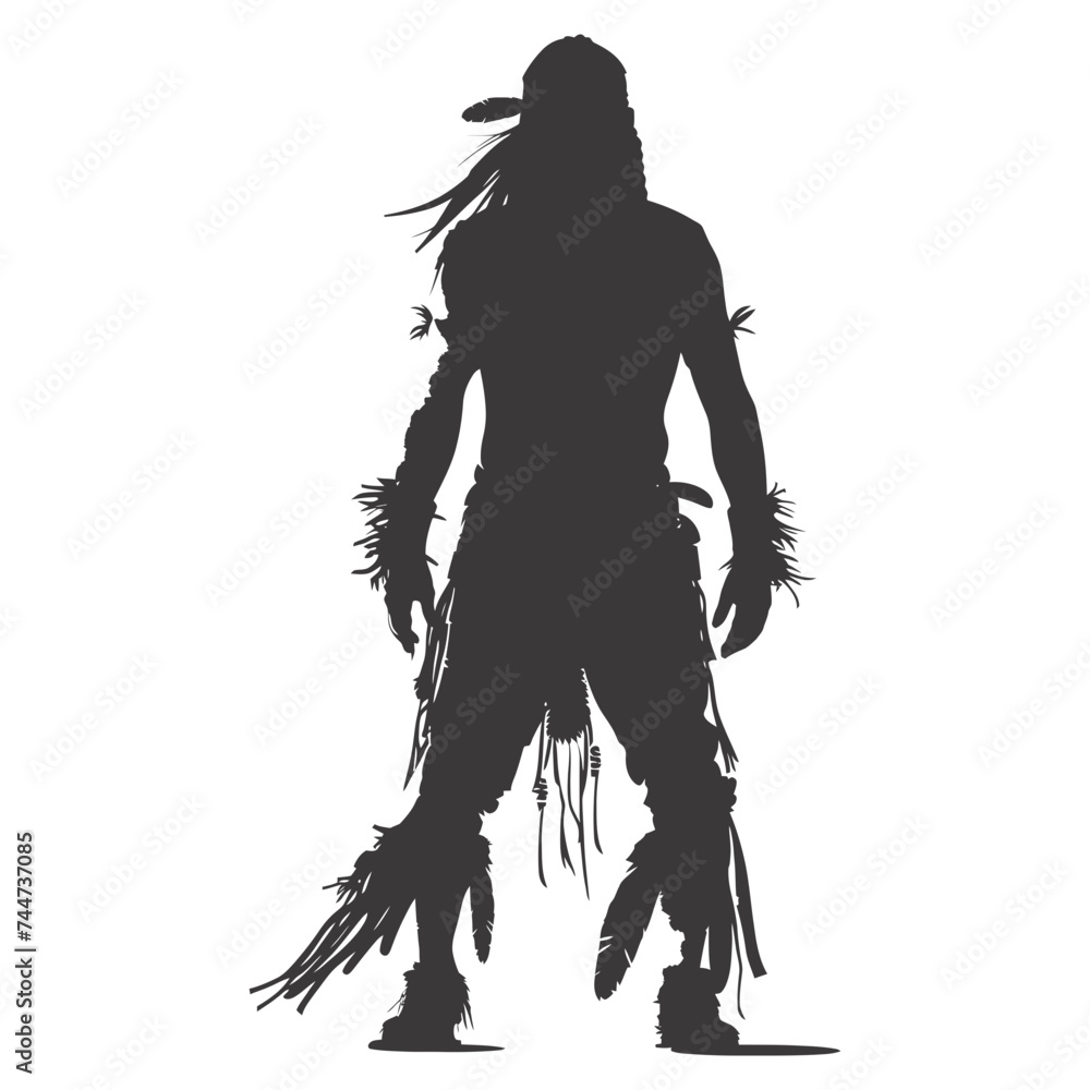 Fototapeta premium Silhouette native american man black color only full
