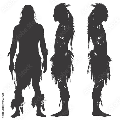 Silhouette native american man black color only full