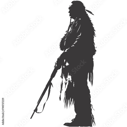 Silhouette native american man holding weapon black color only