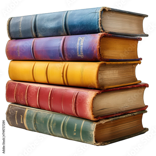 stack of old books isolated on transparent background ,old literature png ,generative ai