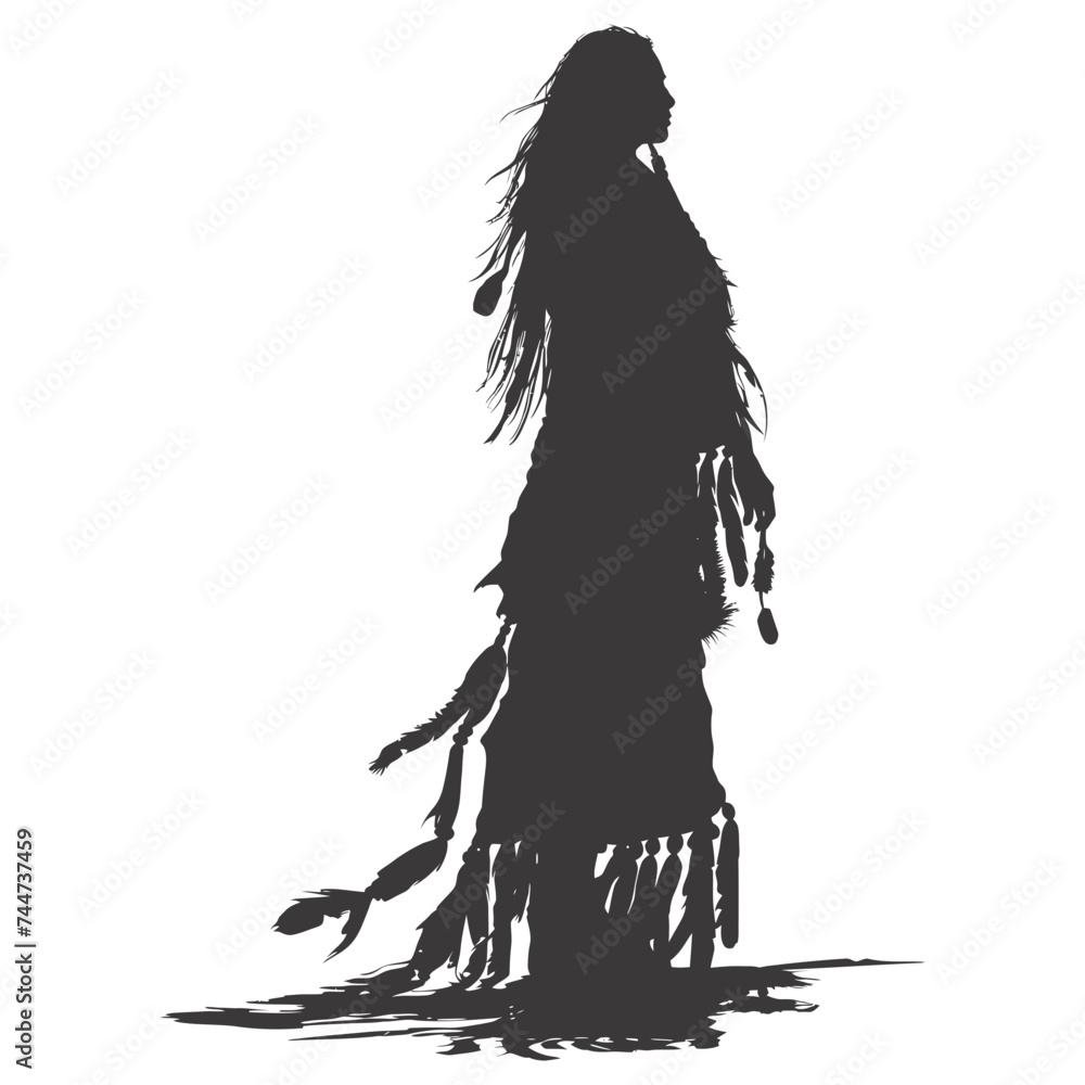 Obraz premium Silhouette native american woman black color only full body