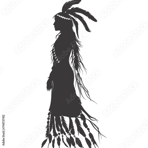 Silhouette native american woman black color only full body