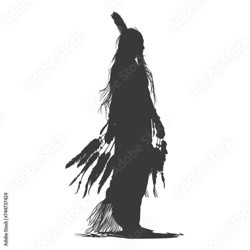 Silhouette native american woman black color only full body