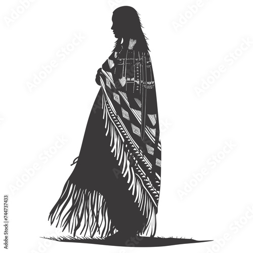 Silhouette native american woman black color only full body
