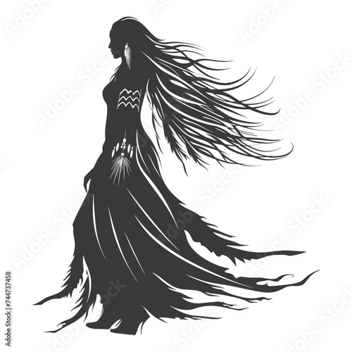 Silhouette native american woman black color only full body