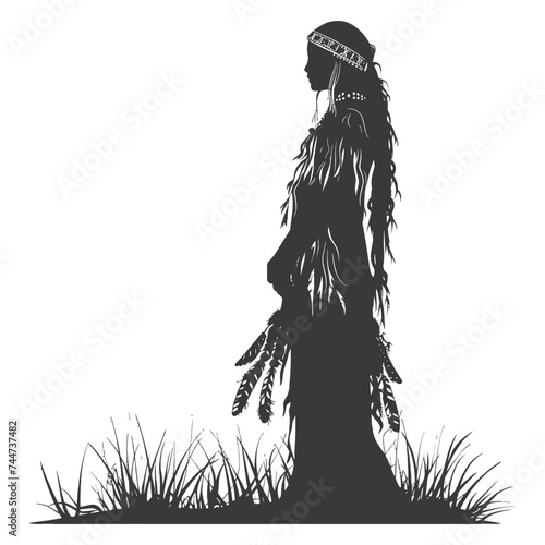 Silhouette native american woman black color only full body