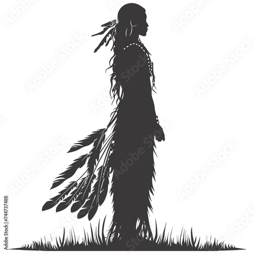 Silhouette native american woman black color only full body