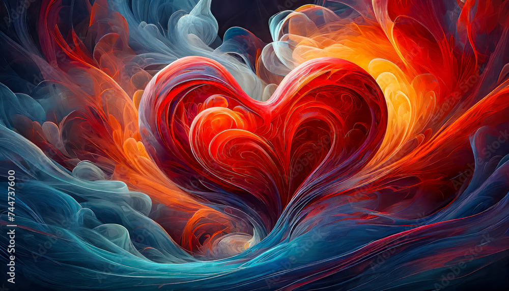 Peinture d'un coeur de forme nébuleuse colorée rouge, Saint Valentin, mariage, sentiment d'amour et de romantisme	 - obrazy, fototapety, plakaty 