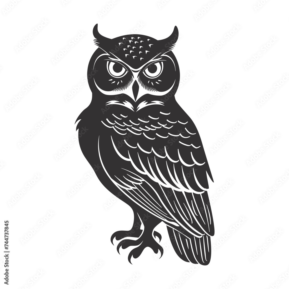 Naklejka premium Silhouette owl animal black color only full body 