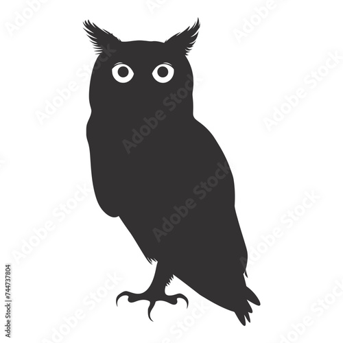 Silhouette owl animal black color only full body 