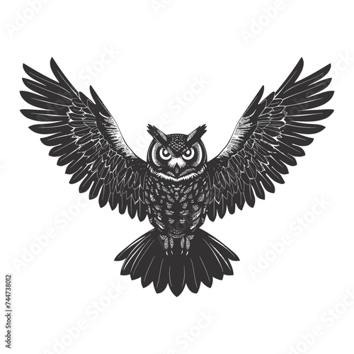 Silhouette owl animal fly black color only full body 
