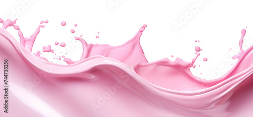 Splashing pink milky liquid similar to smoothie, yogurt or cream, cut out