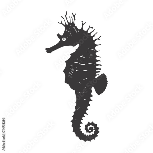 Silhouette seahorse animal black color only full body © NikahGeh