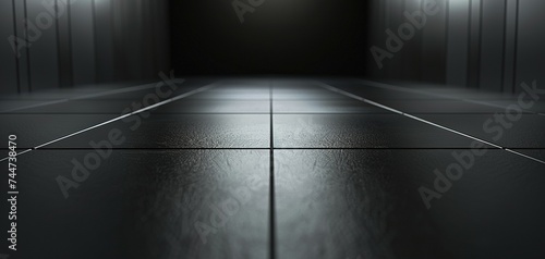 black ceramic tiles in a dark room, created using generative ai technology.