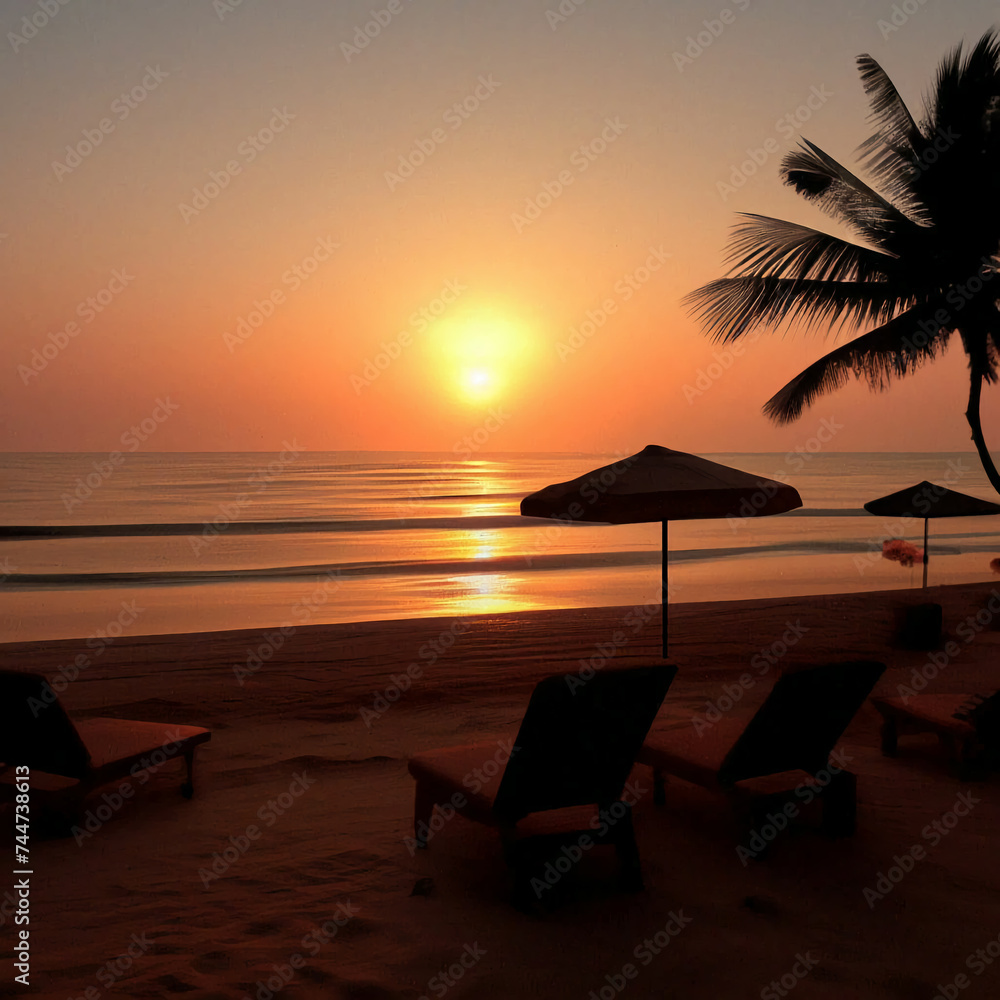 sunset on the ocean tropical beach