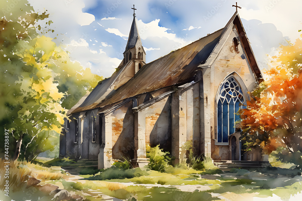 painting of an old abandoned church
painting of an old abandoned church
