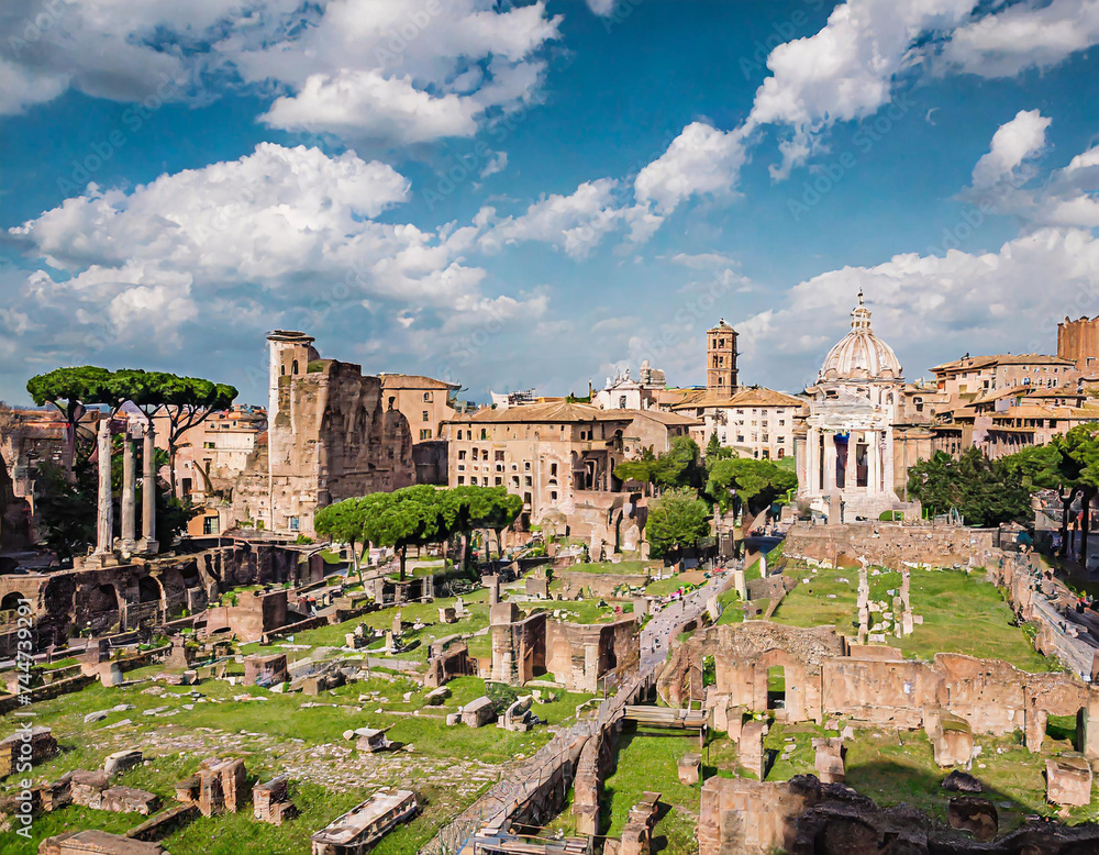 Beautiful view of the Roman Forum under the beautiful sky in Rome, Italy