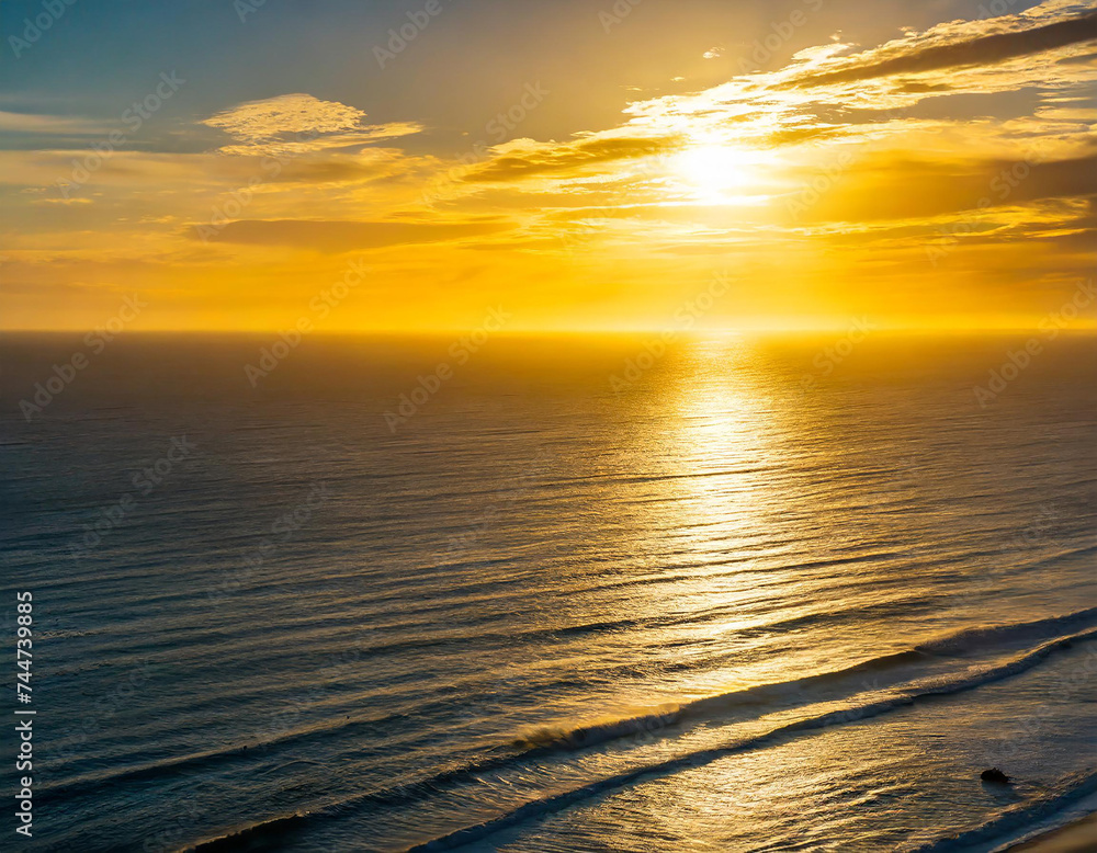 The golden sunset sky over the Pacific Ocean