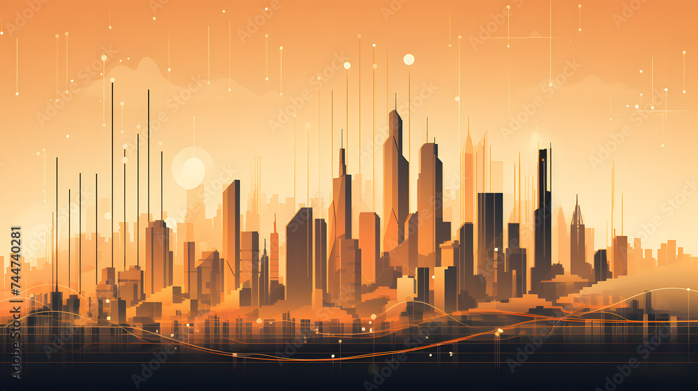 Naklejka premium modern cities and business buildings over the city skyline at sunset