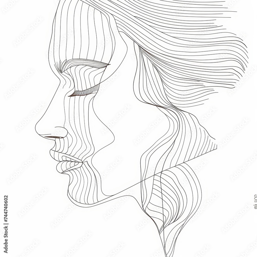 One-line artwork depicting a woman's side view, elegant and contemporary One-line artwork depicting a woman's side view, elegant and contemporary