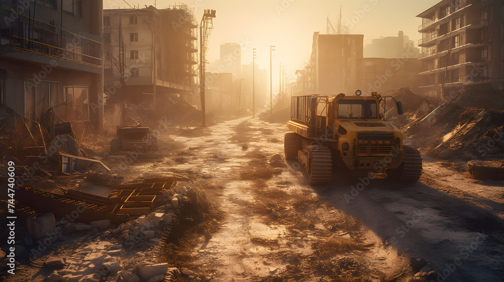  the city has been destroyed and there is a bright sun