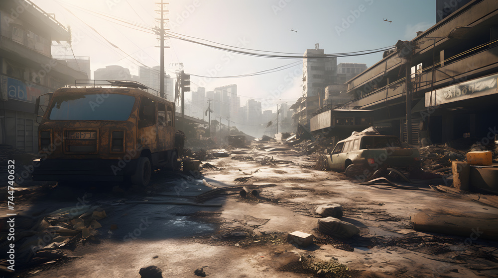 the city has been destroyed and there is a bright sun the city has been destroyed and there is a bright sun