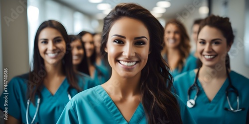 Diverse Healthcare Professionals Exuding Confidence in Hospital Hallway. Concept Healthcare, Professionals, Diversity, Confidence, Hospital