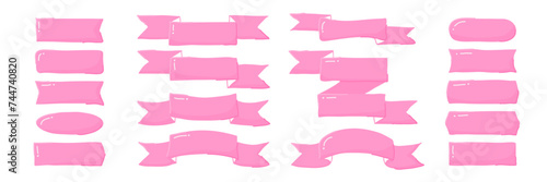 Collection of horizontal textboxes, pink ribbon banners. The windows are pink like gum and candy. The quote arch is hand drawn. Suitable for children's mobile apps, websites, notes, graphic design