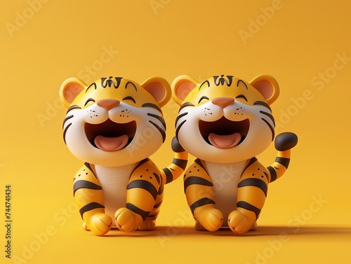 Tiger Cub Cartoon Illustration: Cute orange baby tiger toy with a wild nature smile