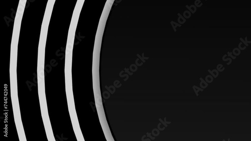 Modern horizontal motion graphic background with black and white gradient and concentric circular shapes line coming out of a circle on the lateral margin with empty space to write text photo