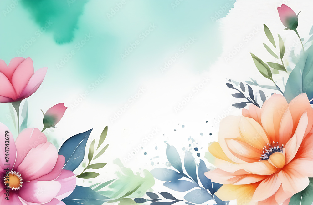 Beautiful floral background with magnolia flowers and leaves. Watercolor illustration