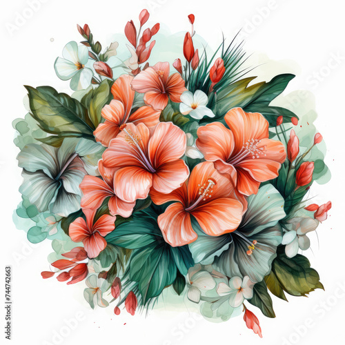 watercolor painting of a tropical frame with flower clipart  Generative Ai
