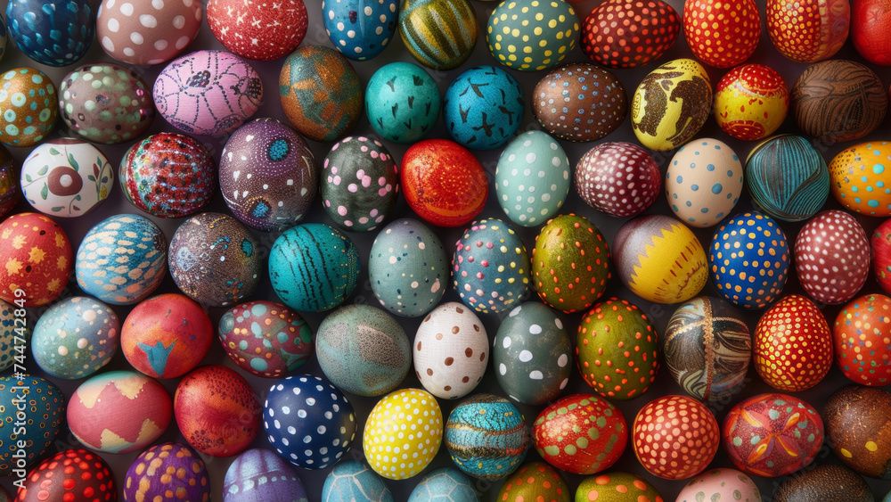 Fototapeta premium Assorted Collection of Vibrantly Decorated Easter Eggs