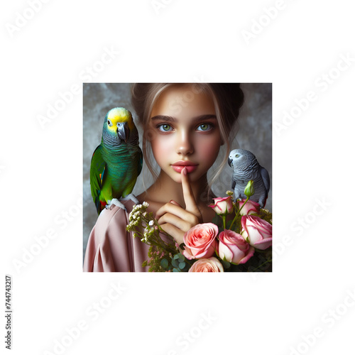 A girl with parrot. photo