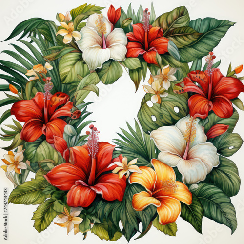 watercolor painting of a tropical frame with flower clipart  Generative Ai