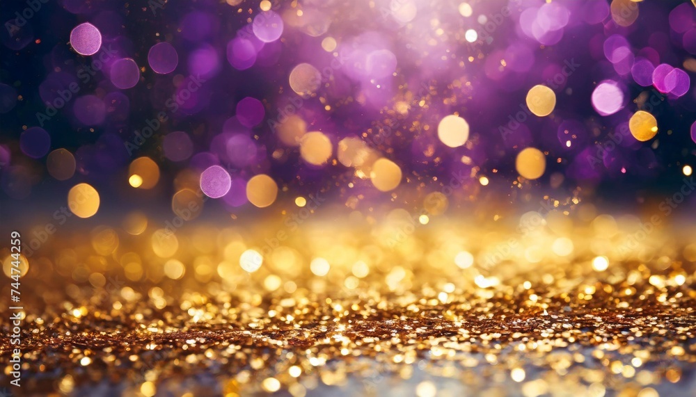 gold and purple abstract glitter confetti bokeh background - obrazy, fototapety, plakaty 