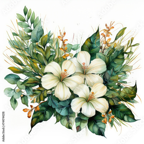 watercolor painting of a tropical frame with flower clipart  Generative Ai