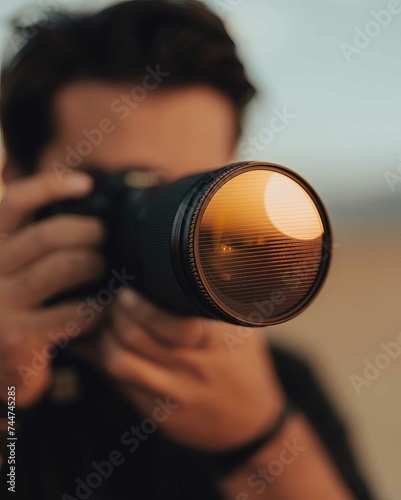 Close-up of a person with a camera