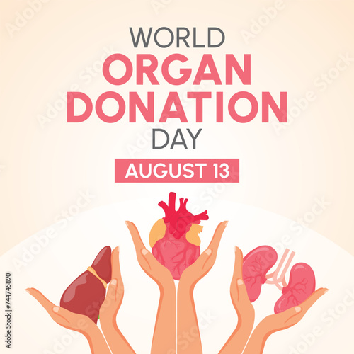 World Organ Donation Day with Heart, Kidneys and Liver for Transplantation, Saving Lives and Health Care in Flat Cartoon Illustration