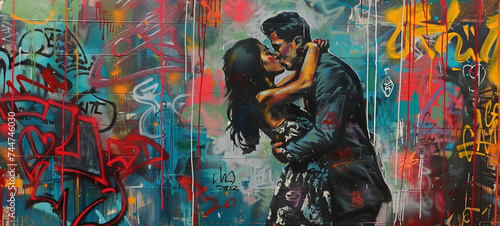 Woman and man kissing, graphite drawing, generative AI
