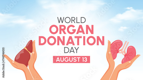 World Organ Donation Day with Kidneys and Liver for Transplantation, Saving Lives and Health Care in Flat Cartoon Illustration