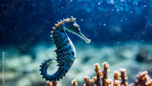 dark blue seahorse underwater world photo