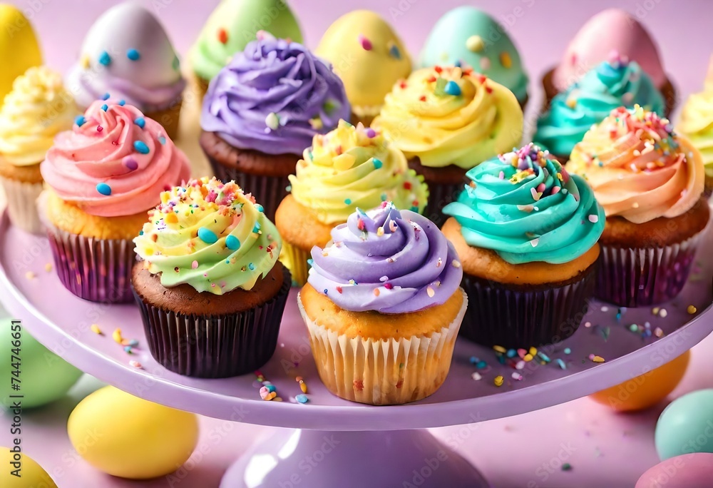Cupcakes with cream and sprinkles on Easter.